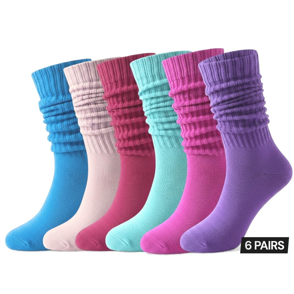 Vibrant High-Calf Slouchy Soft Casual Womens Socks 5.5-8.5 Thick Athletic 6 Pack